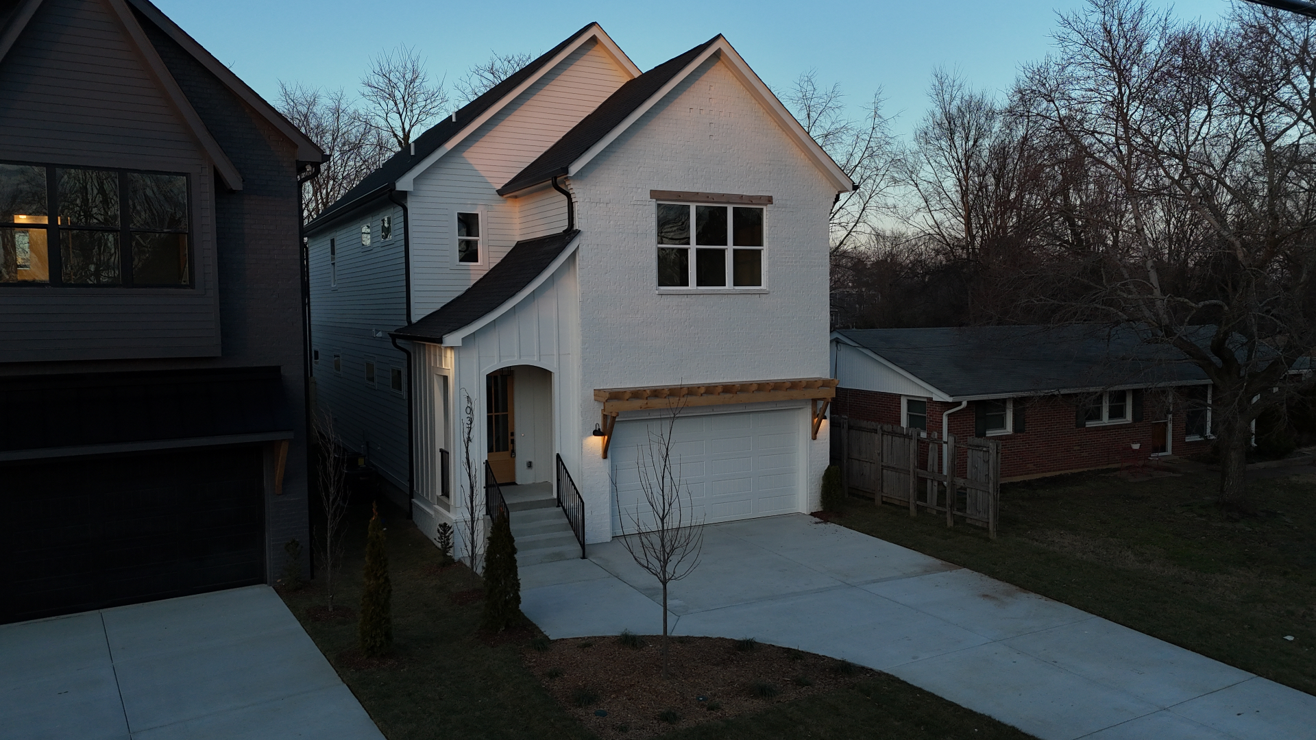 Cinematic aerial photo of a recent Nashville listing at dusk